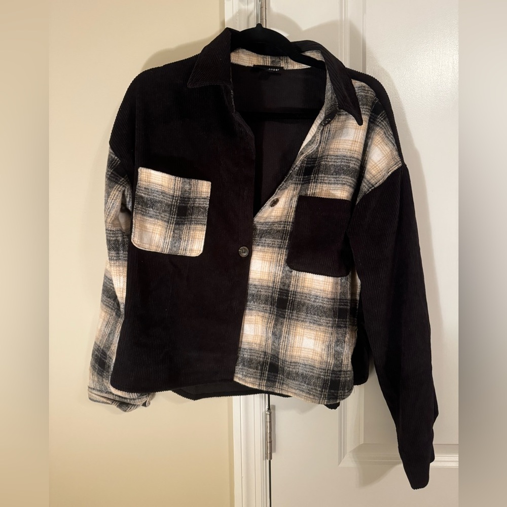 Corduroy black/plaid cropped shirt